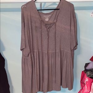 American Eagle Soft&Sexy Slub Lace Up Babydoll Tee
